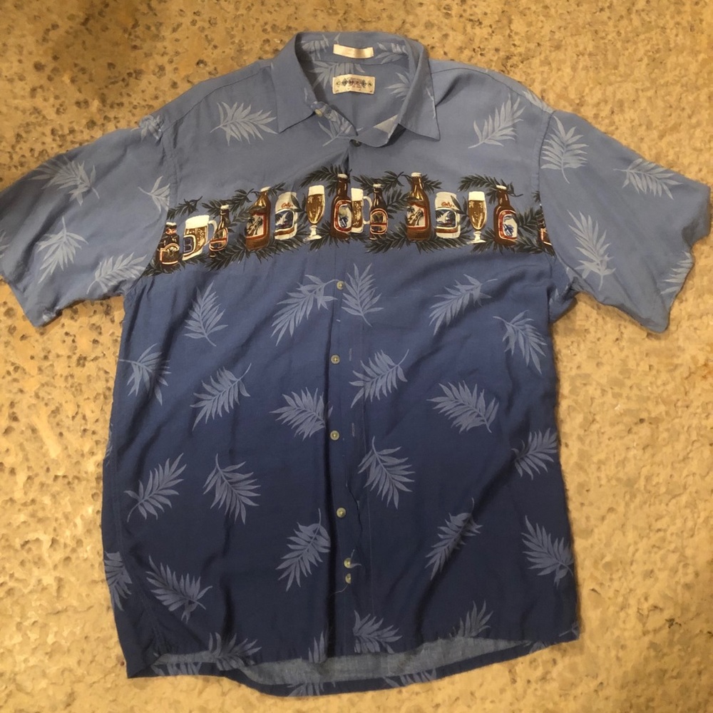 Beer vintage button down Hawaiian vacation shirt
